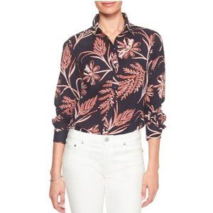 Banana Republic Print Crinkle Gauze Classic Button Shirt Navy‎ Blue Floral S $55